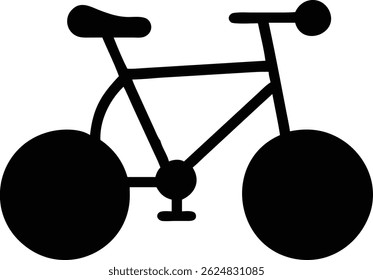 An iconic black bicycle symbol on a white backdrop, with rounded wheels, handlebar grips, seat, and pedal, offers a minimalistic and clean visual.