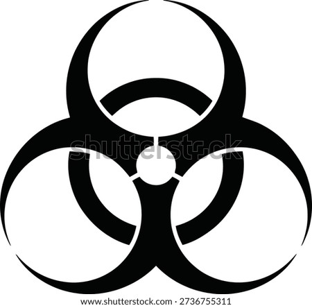 The iconic black biohazard symbol, universally recognized as a warning for biological dangers and hazardous substances, stands out on white.
