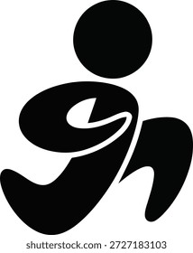 Eine legendäre schwarze menschliche Figur, die einen kraftvollen athletischen Schritt oder Sprung zeigt, der Schwung, Agilität und Wettkampftrieb vermittelt.