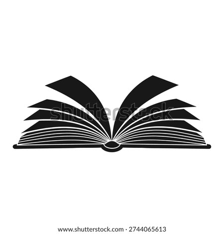 An iconic black outline of an open book, its pages spread wide, symbolizing education, literature, and learning in a minimalist style.