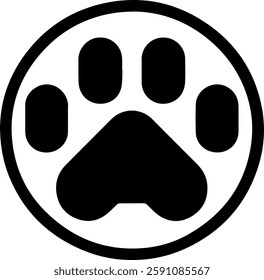 Iconic black paw print silhouette representing animal companionship and affection in a minimalist design