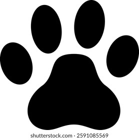 Iconic black paw print silhouette representing animal companionship and affection in a minimalist design