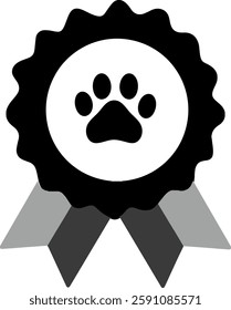 Iconic black paw print silhouette representing animal companionship and affection in a minimalist design