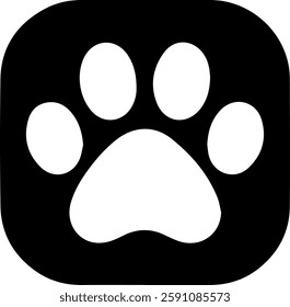 Iconic black paw print silhouette representing animal companionship and affection in a minimalist design