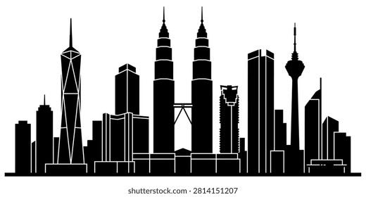 Iconic black and white cityscape of Kuala Lumpur