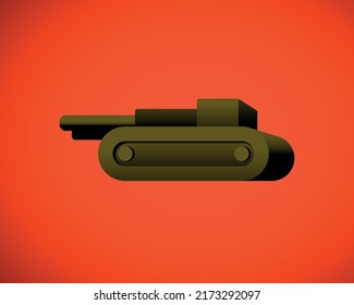 Iconic Board Game Tank Piece. Concept Of The Game Of War, Territorial Expansion Policy, War Strategy. Red Background. Vector Illustration