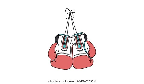 Iconic boxing gloves hanging together ready for an intense match