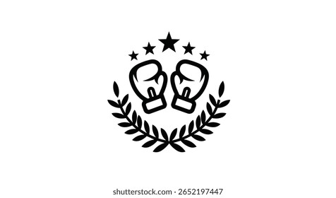 Luvas icônicas de boxe cercadas por uma coroa de louros e cinco estrelas simbolizando vitória e conquista do campeonato no esporte de combate