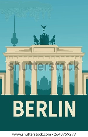 The iconic Brandenburg Gate is bathed in the warm glow of sunset, with the golden hues of the evening light casting a majestic glow on this historical monument. 