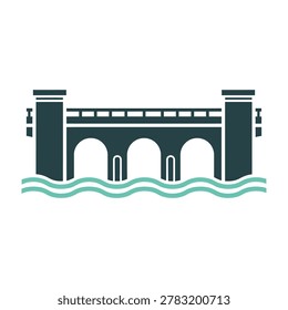 Iconic bridge with three arches and railings over wavy water surface