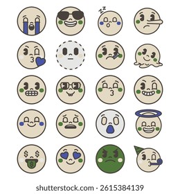 Iconic Brutalish Emoji Face with Retro Line Art Utilitarial Aesthetic