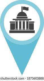 Iconic building map icon. Mansion.    Museum. Court. Location pinpoint. vector illustration.