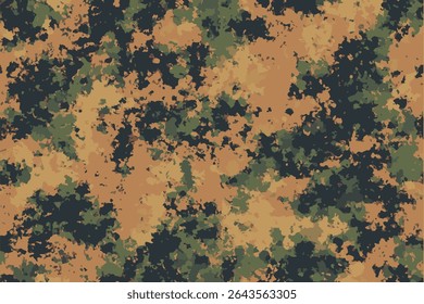 Um padrão icônico de camuflagem sem emenda. Câmera Pixel. Textura militar. Imprimir sobre tecido em roupas. Modelo para design. Gráficos vetoriais.