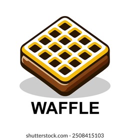 Logotipo waffle de chocolate icônico com sombra, bolo waffle doce