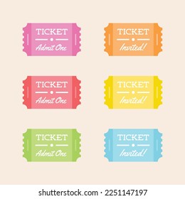 Iconic colorful flat vector admit tickets with quotes.