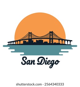 Iconic Coronado Bridge spanning the harbor with the San Diego skyline, showcasing California's coastal beauty and urban elegance, ideal for cityscape designs and travel projects.