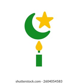 Iconic crescent moon, star, and candle vector