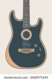 iconic Dark Acoustic Electric Guitar in detailed vector illustration. Created in the style of retro