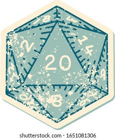 imagen de un d20 dice con el estilo icónico de tatuaje de pegatinas angustiadas