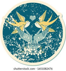 iconic distressed sticker tattoo style image of tied hands and swallows