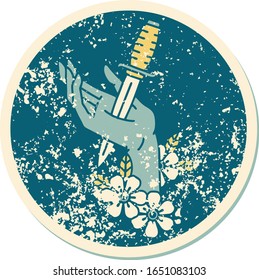 iconic distressed sticker tattoo style image of a dagger in the hand