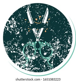 iconic distressed sticker tattoo style image of barber scissors