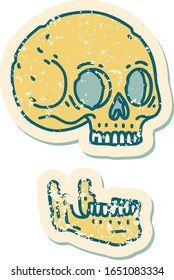 iconic distressed sticker tattoo style image of a skull