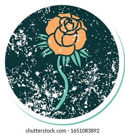 iconic distressed sticker tattoo style image of a rose