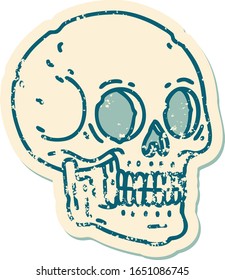 iconic distressed sticker tattoo style image of a skull
