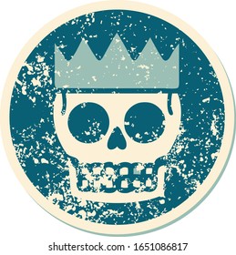 iconic distressed sticker tattoo style image of a skull and crown