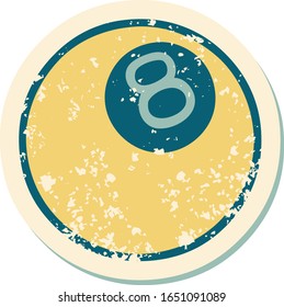 iconic distressed sticker tattoo style image of 8 ball