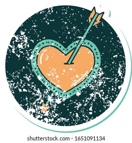 iconic distressed sticker tattoo style image of an arrow and heart