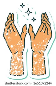 iconic distressed sticker tattoo style image of mystic hands