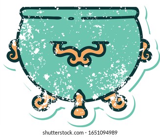 iconic distressed sticker tattoo style image of a cauldron