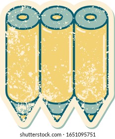 iconic distressed sticker tattoo style image of a coloring pencils