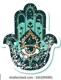 iconic distressed sticker tattoo style image of a hamza