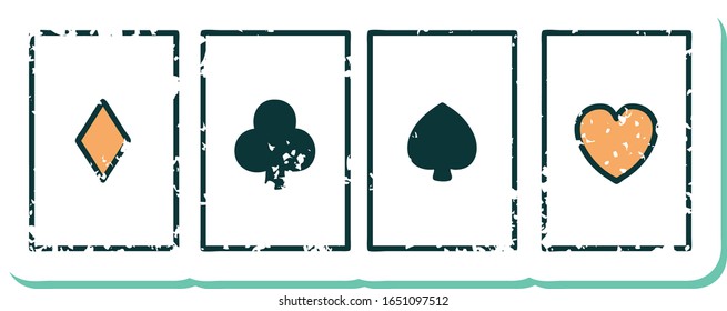 iconic distressed sticker tattoo style image of a set of cards