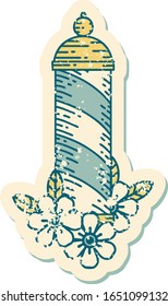 iconic distressed sticker tattoo style image of a barbers pole