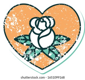 iconic distressed sticker tattoo style image of a heart and flowers
