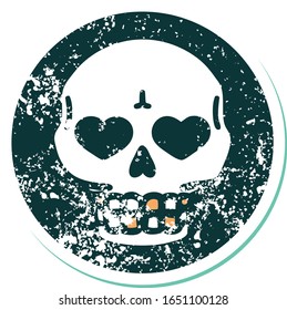 iconic distressed sticker tattoo style image of a skull