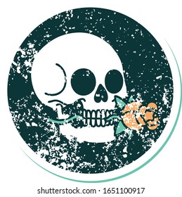 iconic distressed sticker tattoo style image of a skull