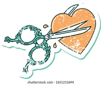 iconic distressed sticker tattoo style image scissors cutting heart