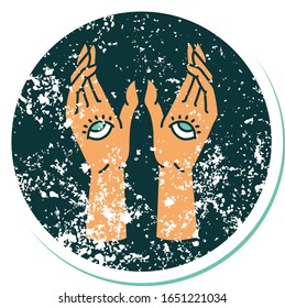 iconic distressed sticker tattoo style image of mystic hands