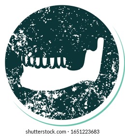 iconic distressed sticker tattoo style image of a skeleton jaw