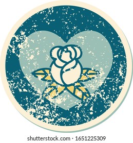 iconic distressed sticker tattoo style image of a heart and flowers