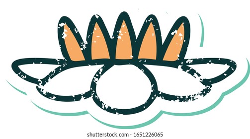 iconic distressed sticker tattoo style image of a lily pad flower