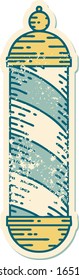 iconic distressed sticker tattoo style image of a barbers pole