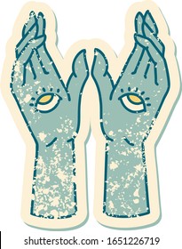 iconic distressed sticker tattoo style image of mystic hands