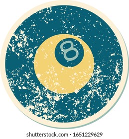 iconic distressed sticker tattoo style image of 8 ball