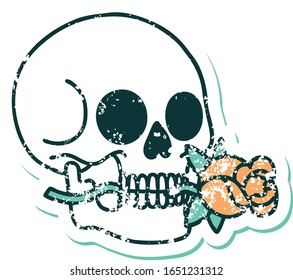 iconic distressed sticker tattoo style image of a skull
